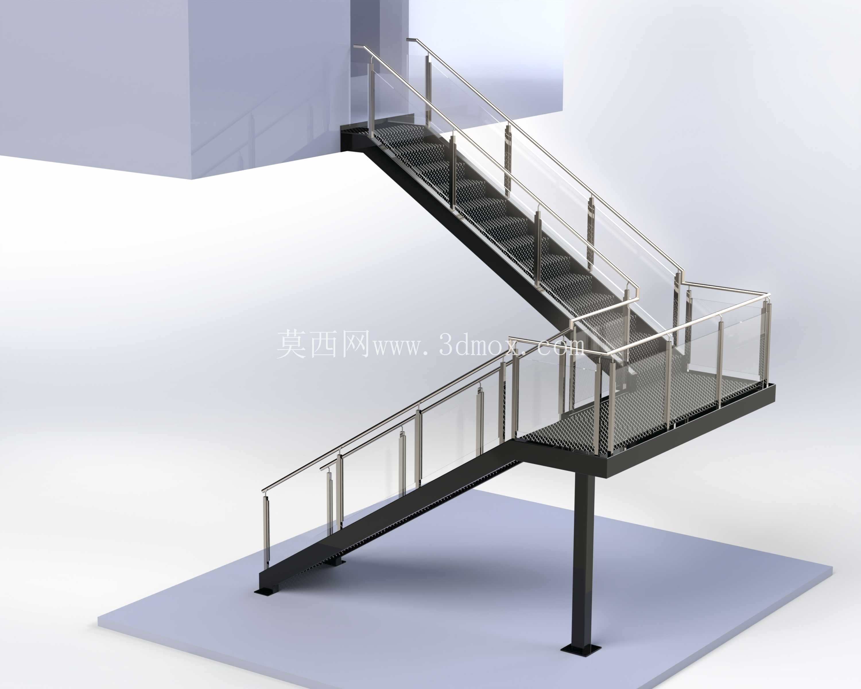 Escalera-¥�ݸ� -escalier metalica con barandilla inox y cristal