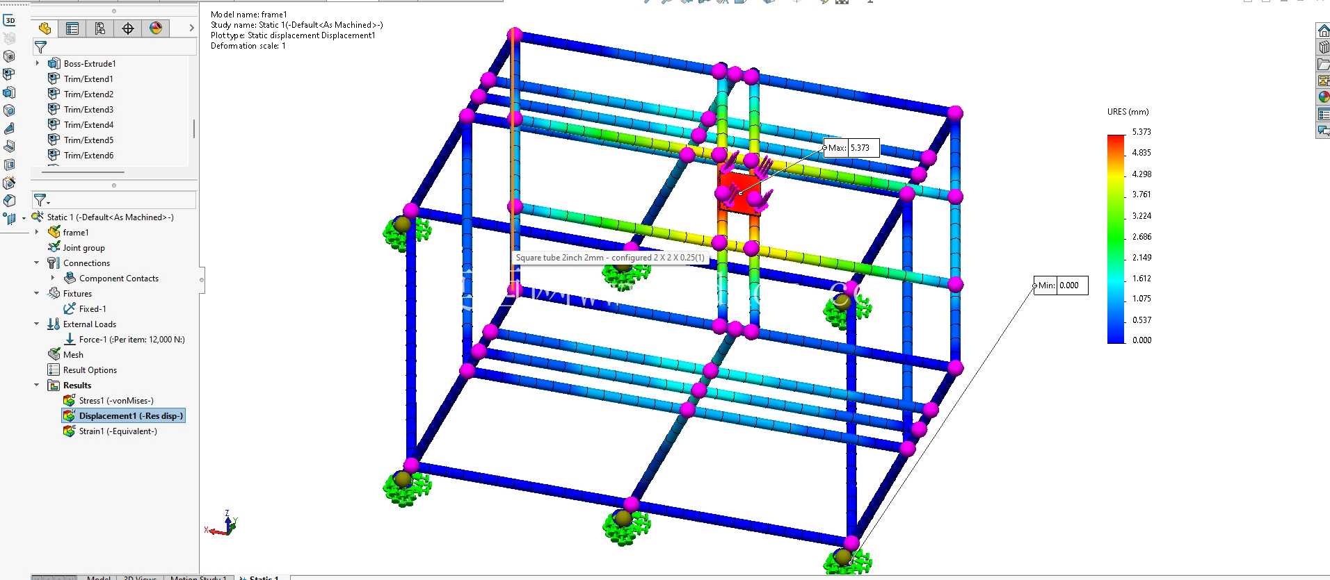负载测试装置框架设计及结构分析| SolidWorks 焊件 + 仿真