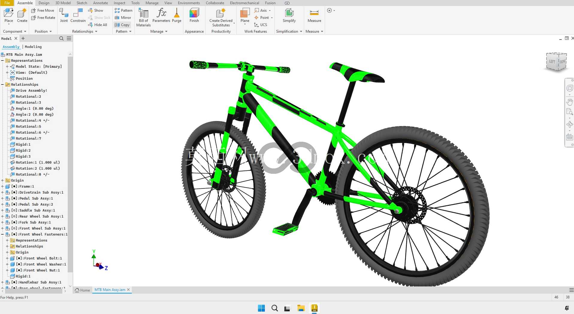 Autodesk Inventor 中的硬尾山地自行车 3D 模型