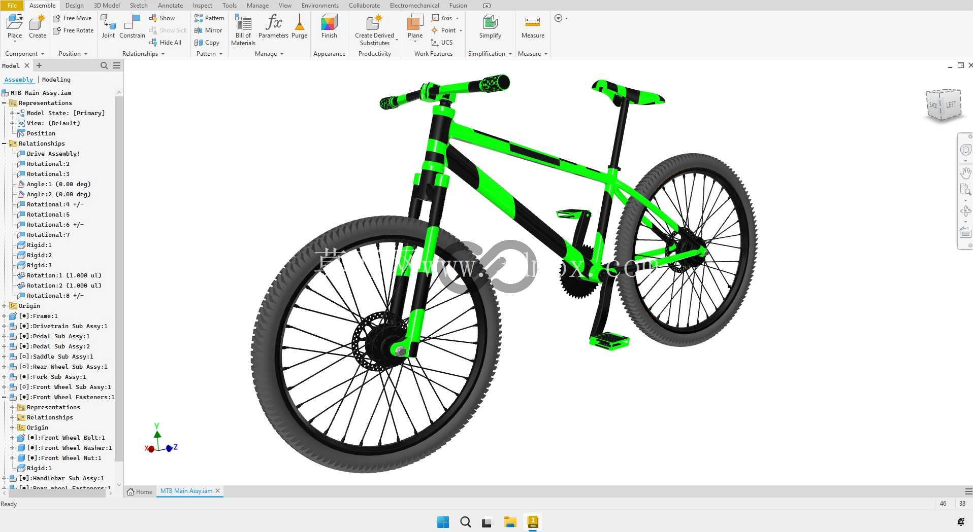Autodesk Inventor 中的硬尾山地自行车 3D 模型