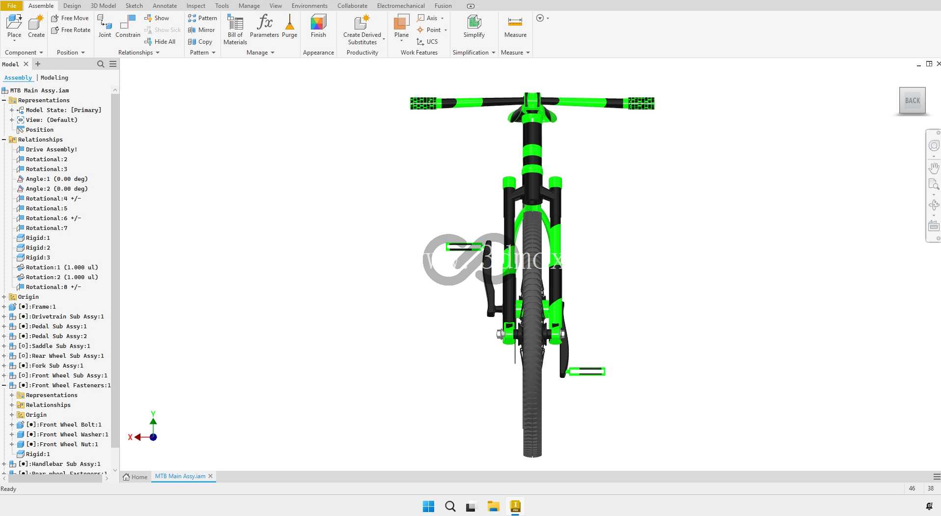 Autodesk Inventor 中的硬尾山地自行车 3D 模型