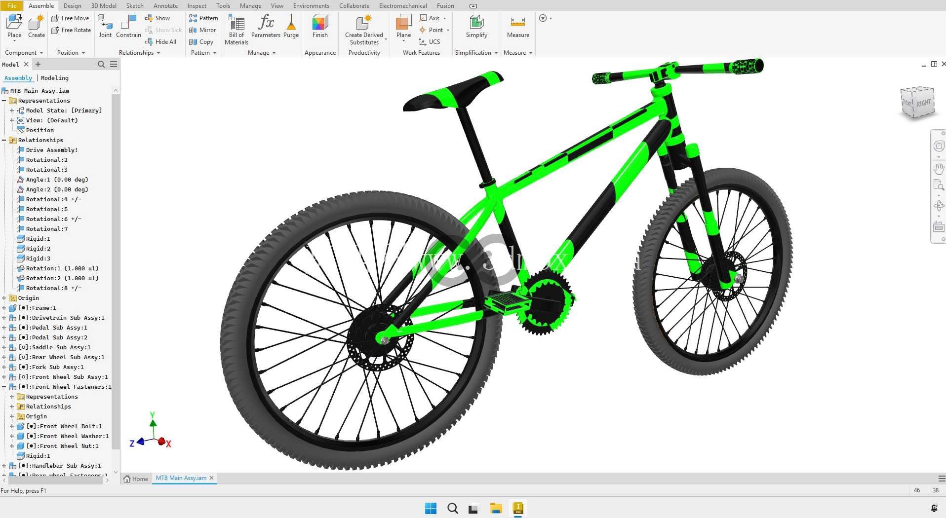Autodesk Inventor 中的硬尾山地自行车 3D 模型
