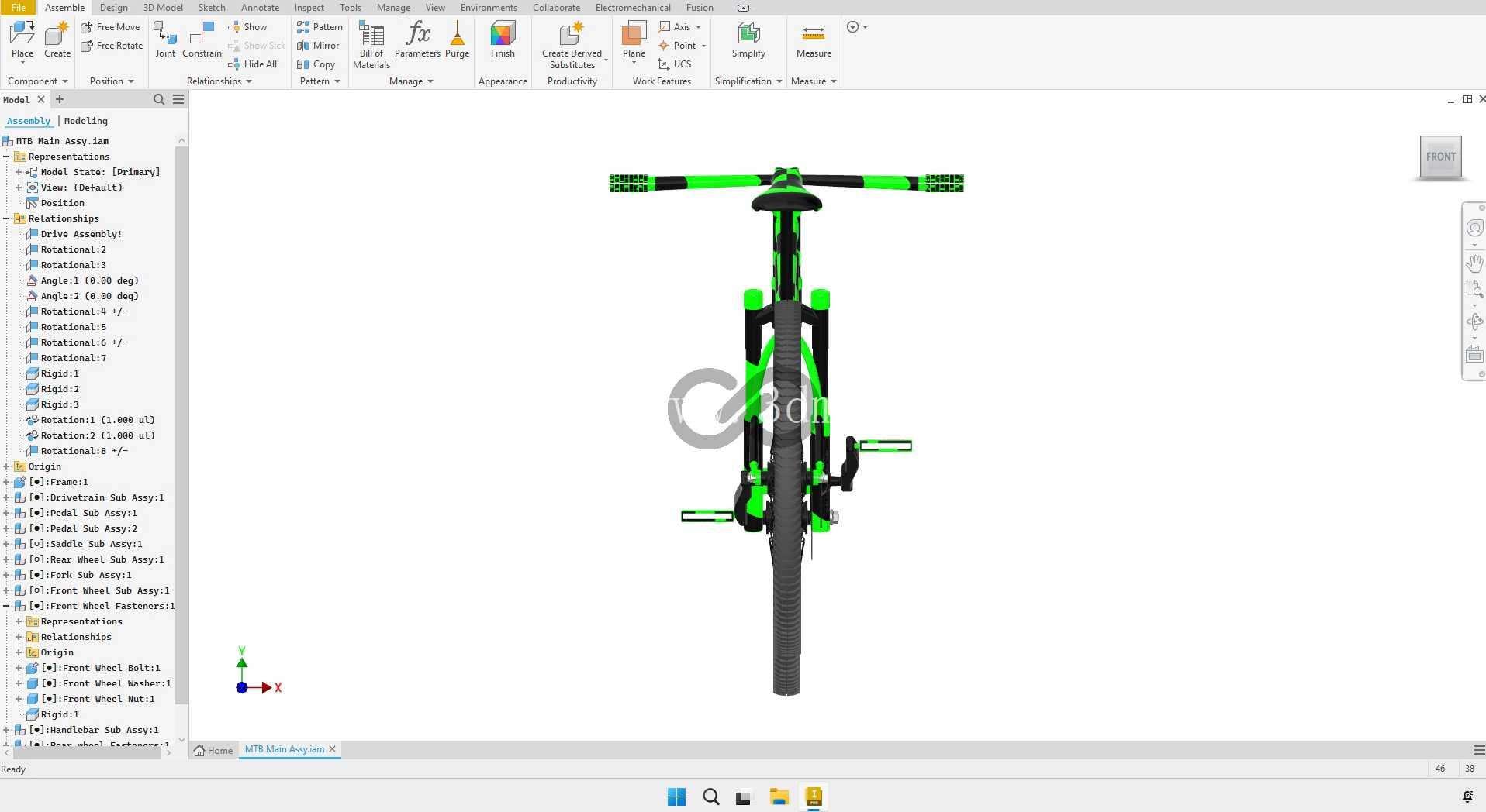 Autodesk Inventor 中的硬尾山地自行车 3D 模型
