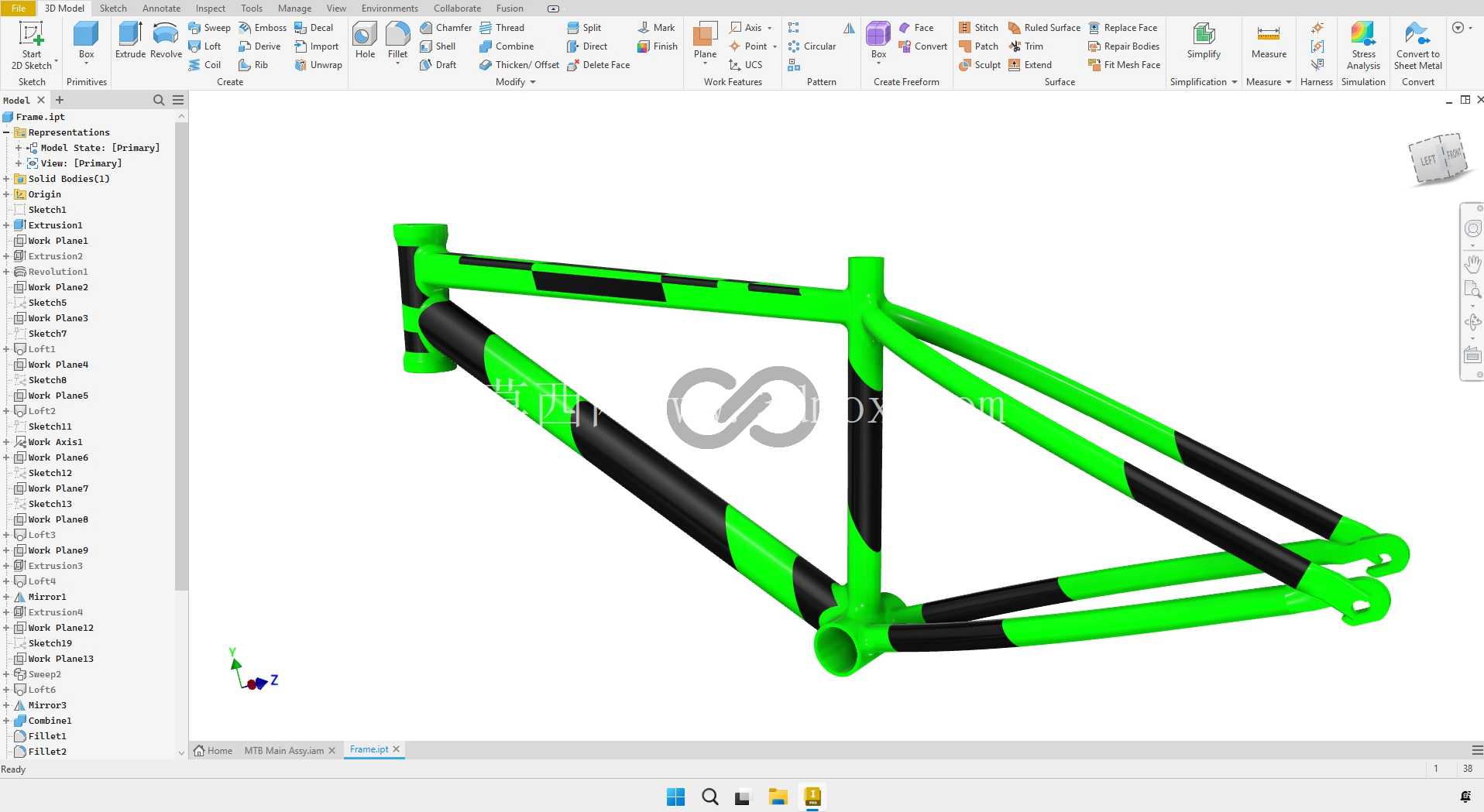 Autodesk Inventor 中的硬尾山地自行车 3D 模型