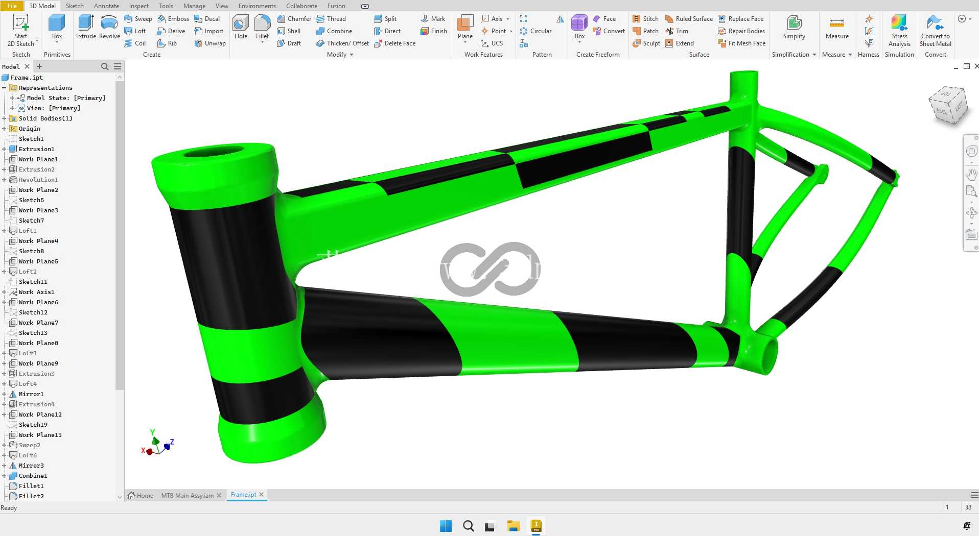 Autodesk Inventor 中的硬尾山地自行车 3D 模型