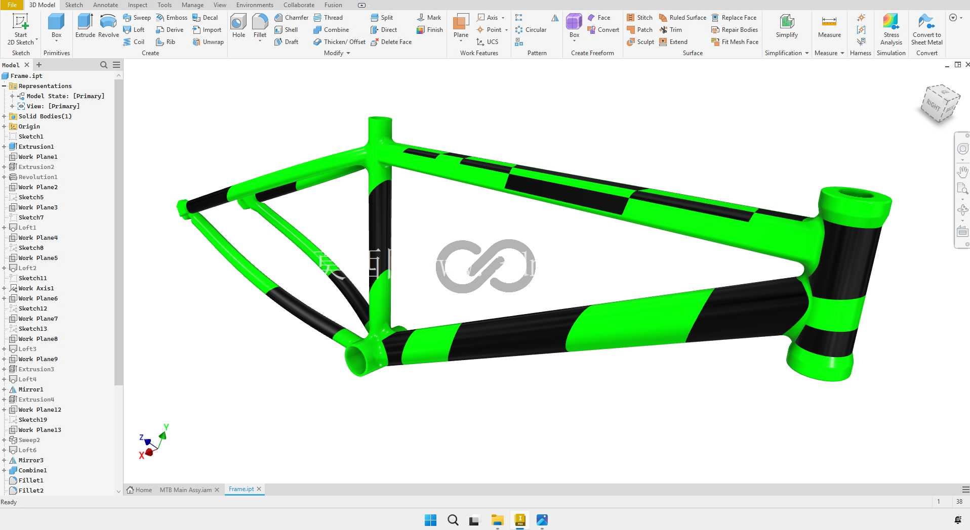 Autodesk Inventor 中的硬尾山地自行车 3D 模型