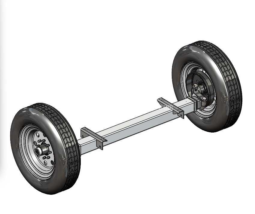 带车轮和轮胎的拖车车轴组件 | 3D CAD 模型
