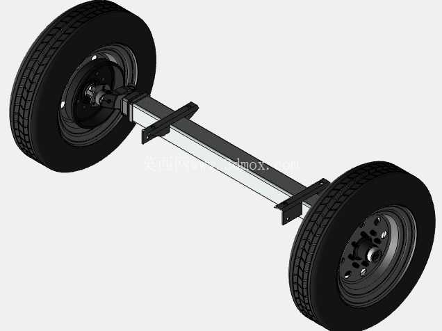 带车轮和轮胎的拖车车轴组件 | 3D CAD 模型