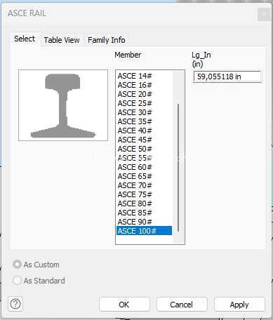ASCE Rails Inventor iPart