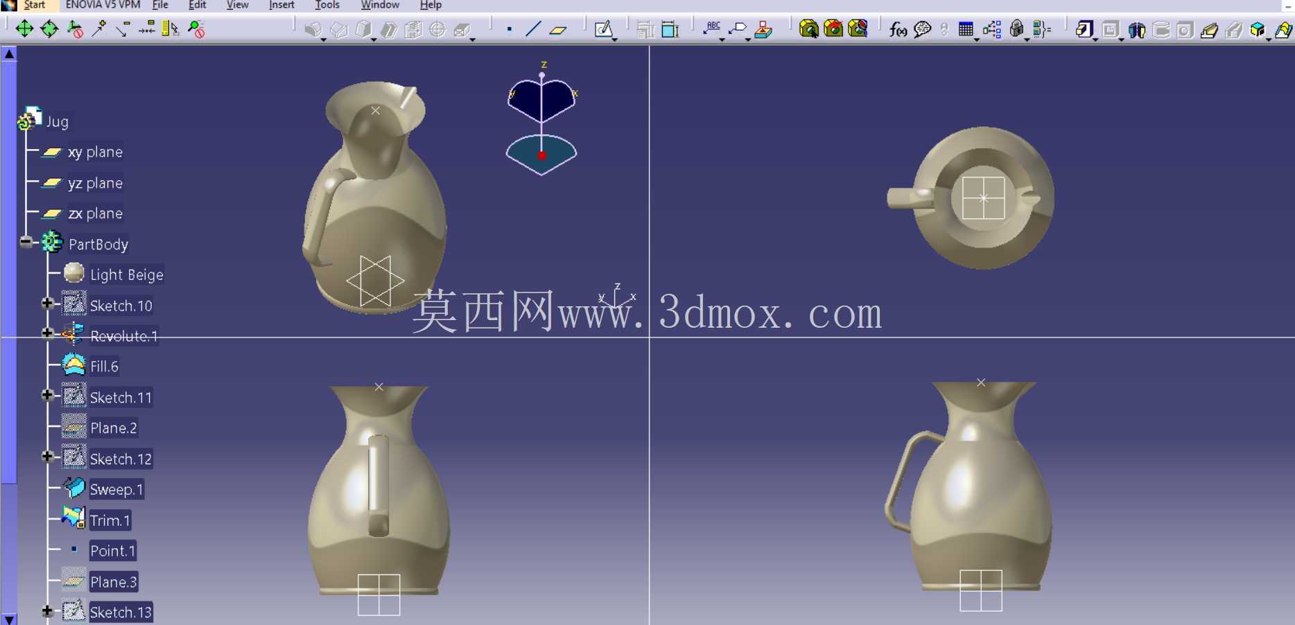 符合人体工程学的水壶 - CATIA 曲面建模