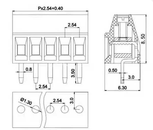 KF128 2.54mm 间距端子块系列(2 针至 16 针)