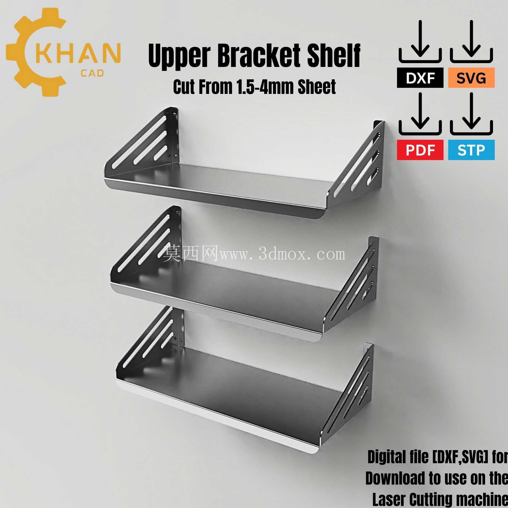 KhanCAD 现代金属架子支架 | 用于 CNC 切割和制造的 DXF、SVG、STEP、PDF 文件