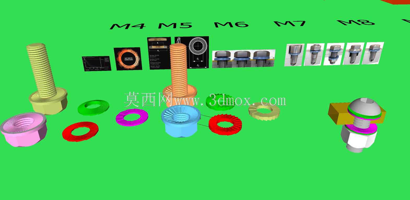 3D打印/铣削M4-M12安全斜楔垫圈、螺母和螺栓。诺德洛克原版和x系列的模组