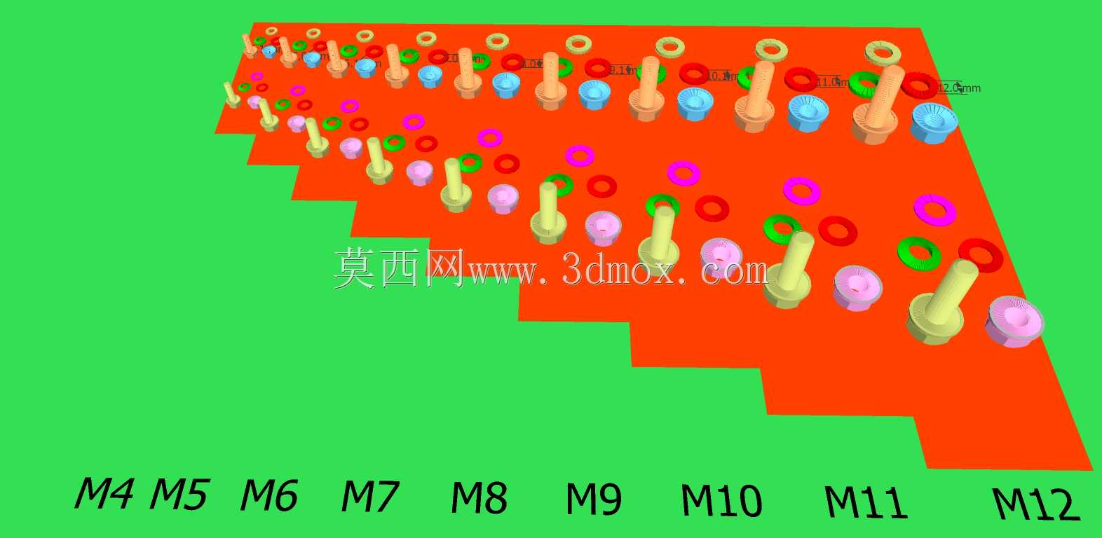 3D打印/铣削M4-M12安全斜楔垫圈、螺母和螺栓。诺德洛克原版和x系列的模组