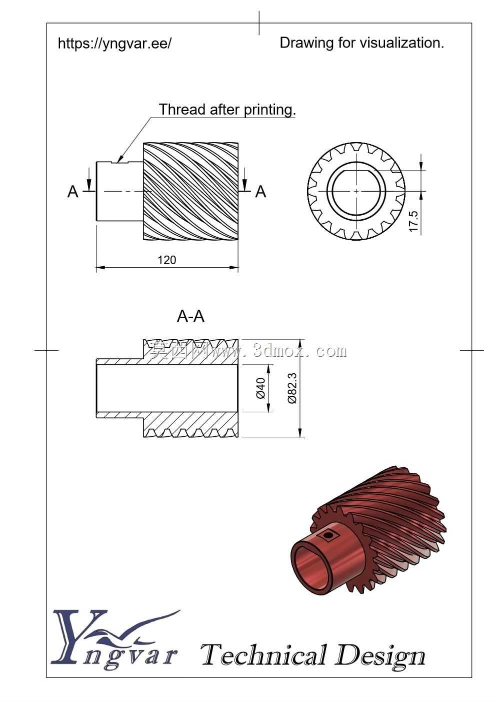 有生气的。3D斜齿轮样品_R2