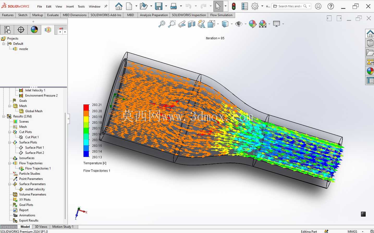 SOLIDWORKS Flow Simulation 中的喷嘴流动分析