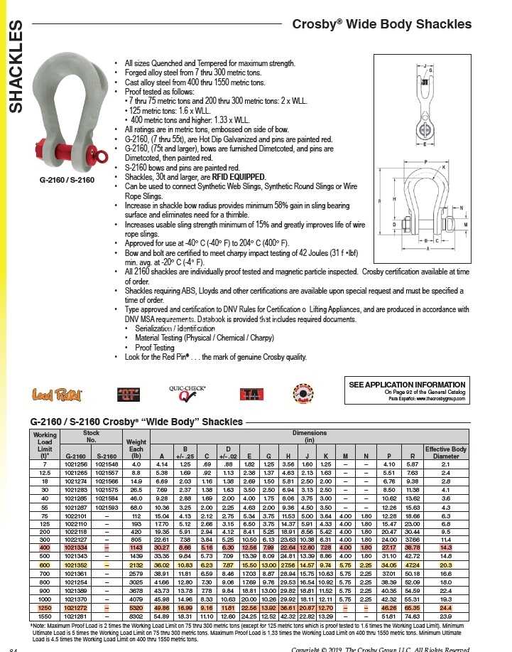 200MT G-2160 / S-2160 克罗斯比卸扣