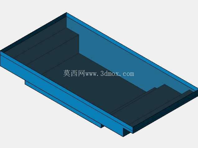 矩形游泳池玻璃纤维 3D 绘图 16' X 8',带两个侧台阶和长凳