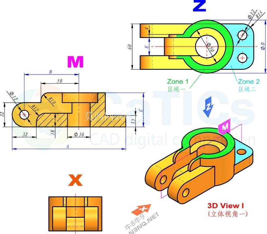 3D CAD 基础练习 / CATICS 3D12-M02/ Autodesk Inventor Pro