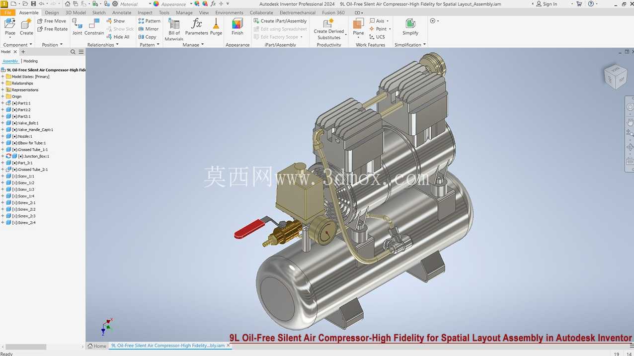 9L 无油静音空气压缩机装配设计 Autodesk Inventor 2024