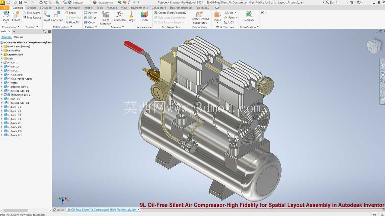 9L 无油静音空气压缩机装配设计 Autodesk Inventor 2024