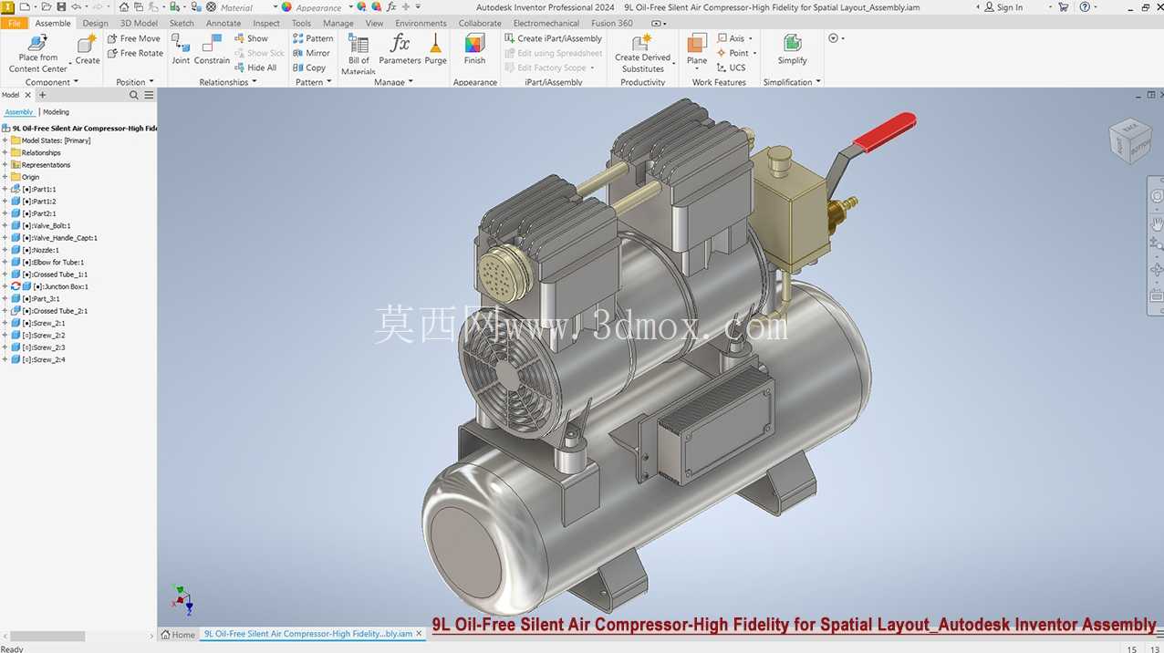 9L 无油静音空气压缩机装配设计 Autodesk Inventor 2024