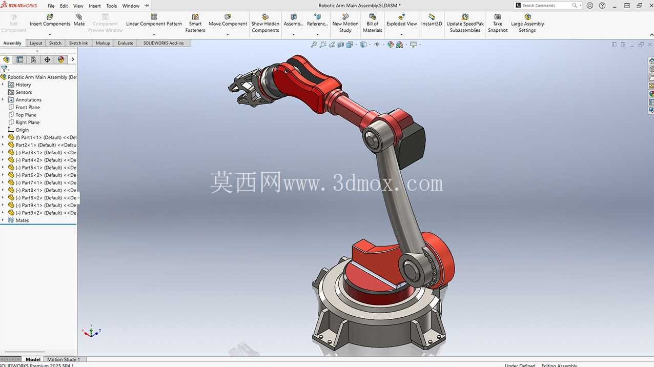 ?? 机械机器人手臂组装| SolidWorks 2025 分步说明
