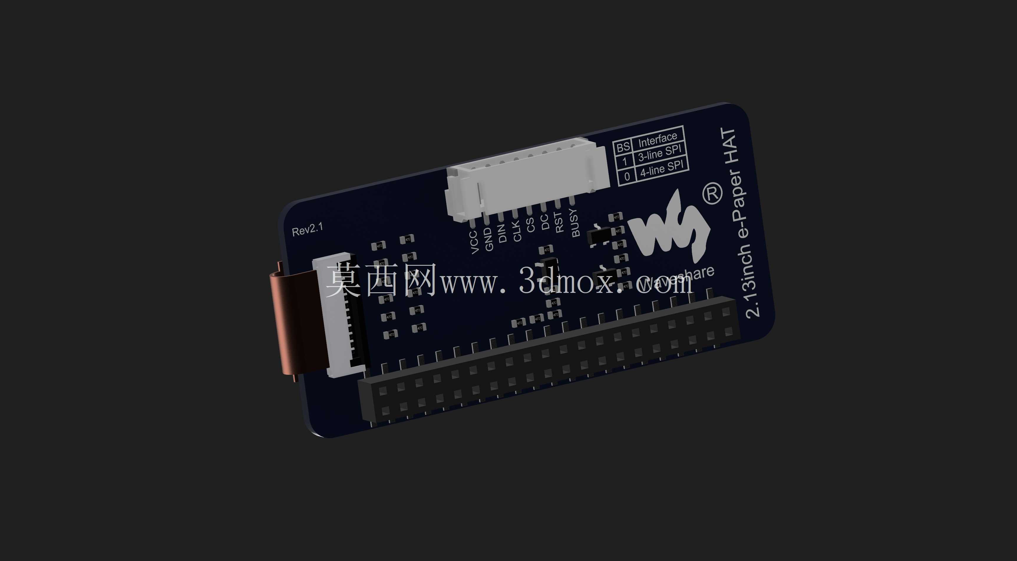 Waveshare 三色 2.13 英寸电子墨水显示屏 HAT (B) - 212x104 分辨率