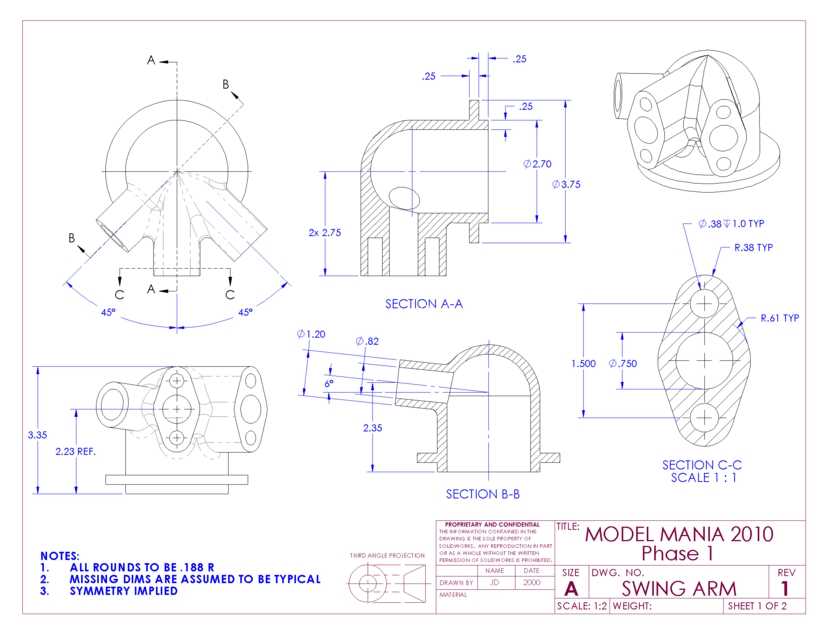 SolidWorks Model Mania 工程图 (2000–2025) | 完整的 CAD 实践合集