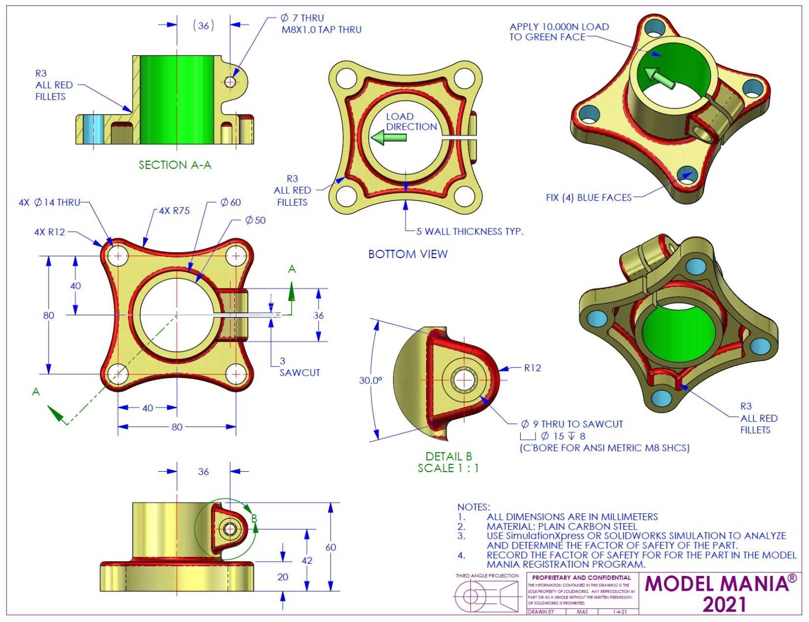 SolidWorks Model Mania 工程图 (2000–2025) | 完整的 CAD 实践合集