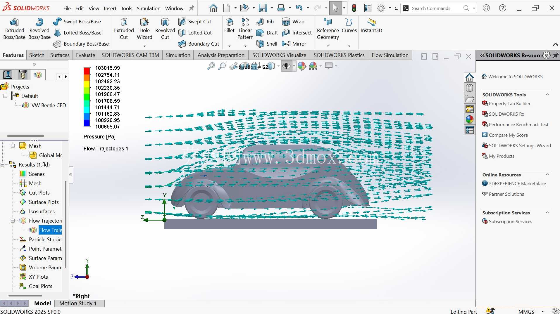 使用 SolidWorks Flow Simulation 进行大众甲壳虫 CFD 分析