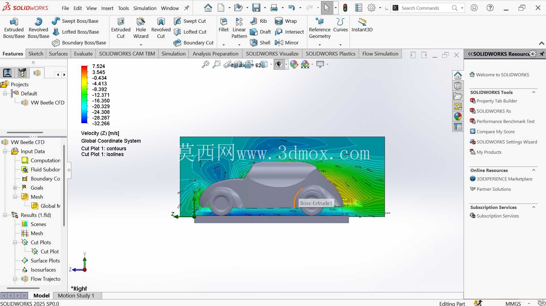 使用 SolidWorks Flow Simulation 进行大众甲壳虫 CFD 分析