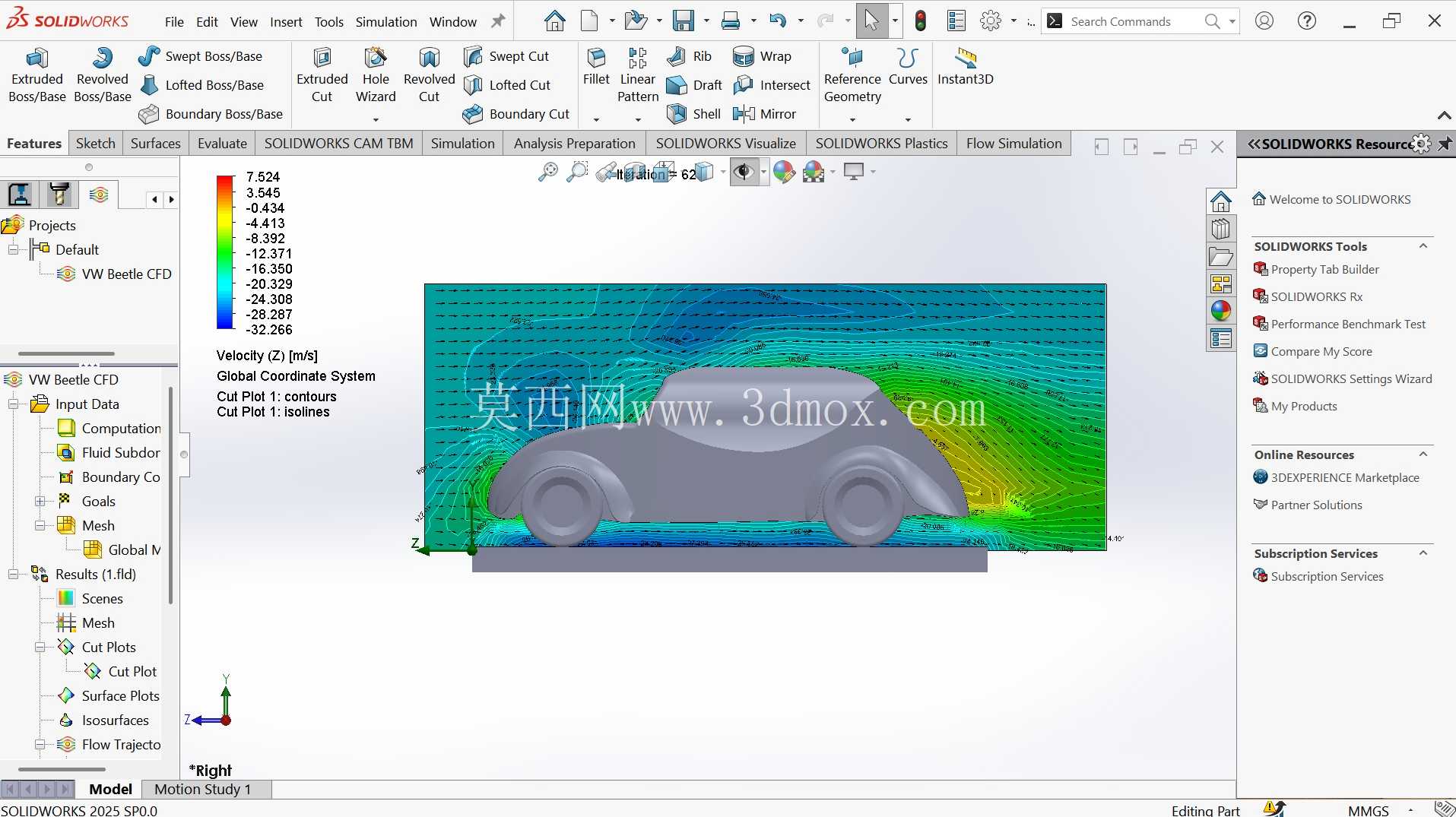 使用 SolidWorks Flow Simulation 进行大众甲壳虫 CFD 分析