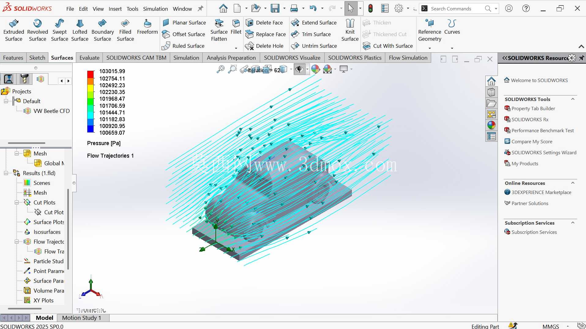 使用 SolidWorks Flow Simulation 进行大众甲壳虫 CFD 分析