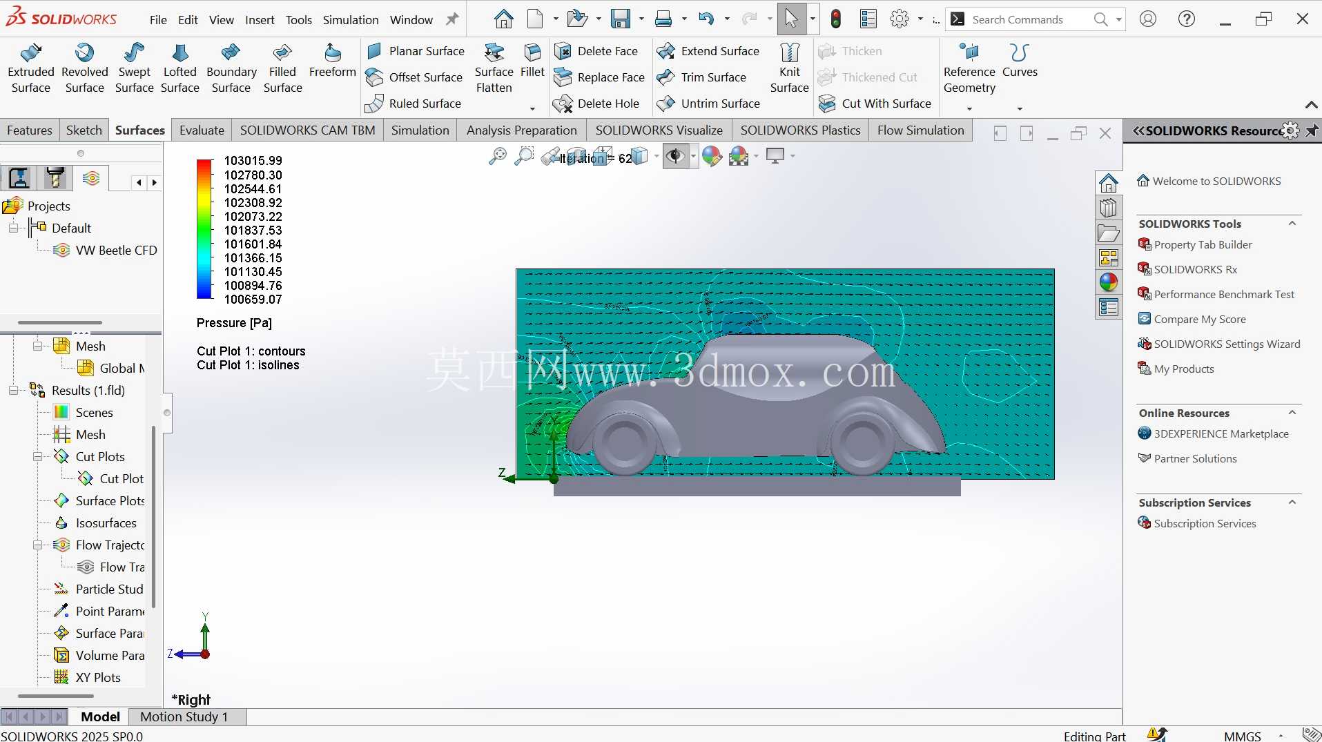 使用 SolidWorks Flow Simulation 进行大众甲壳虫 CFD 分析