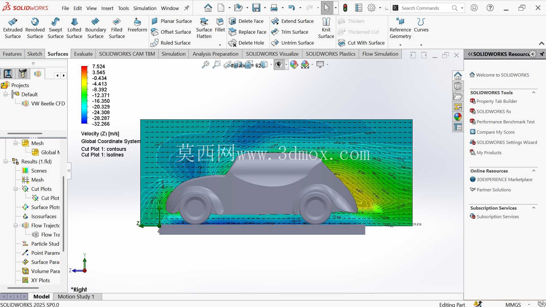 使用 SolidWorks Flow Simulation 进行大众甲壳虫 CFD 分析