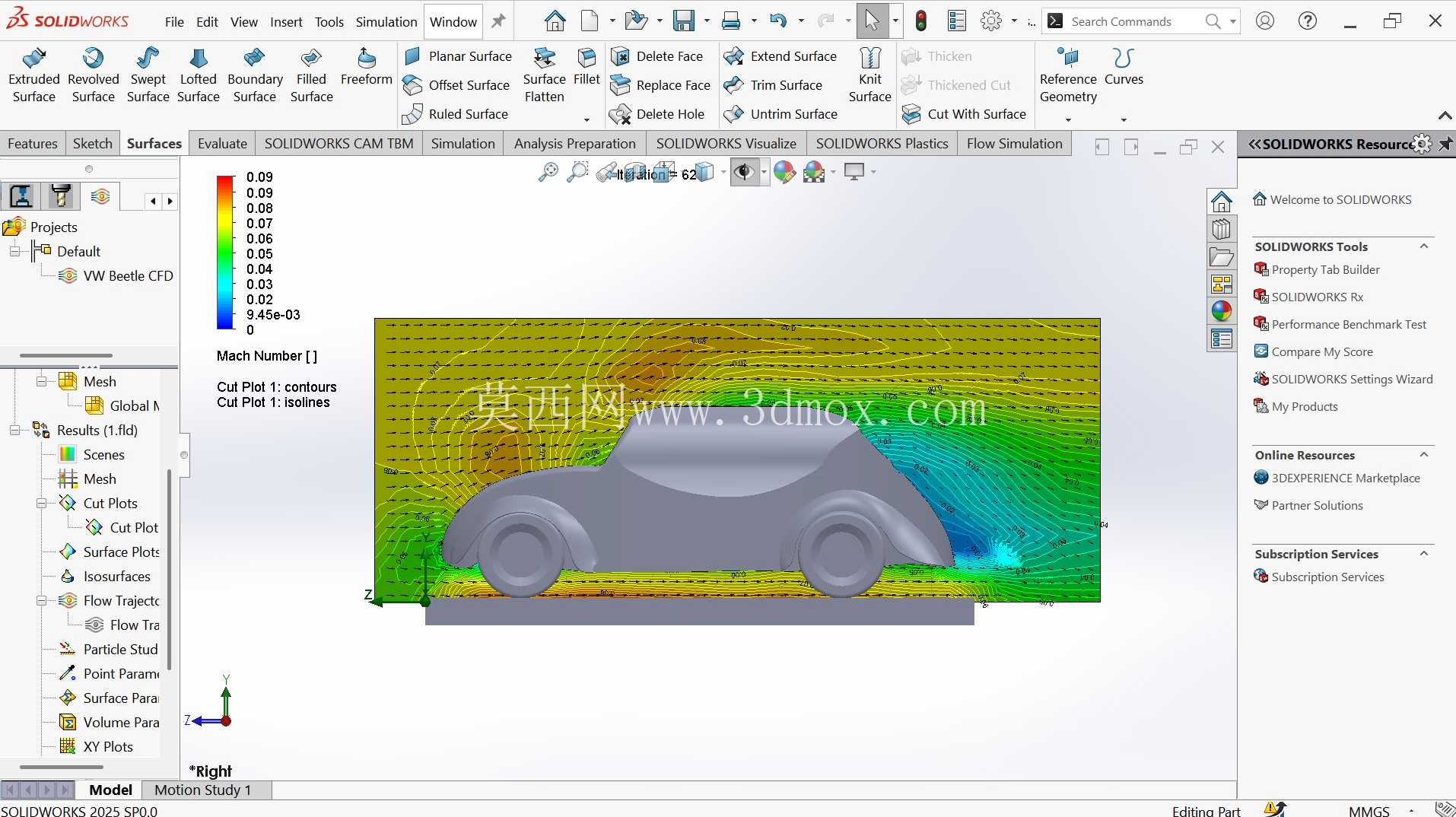 使用 SolidWorks Flow Simulation 进行大众甲壳虫 CFD 分析