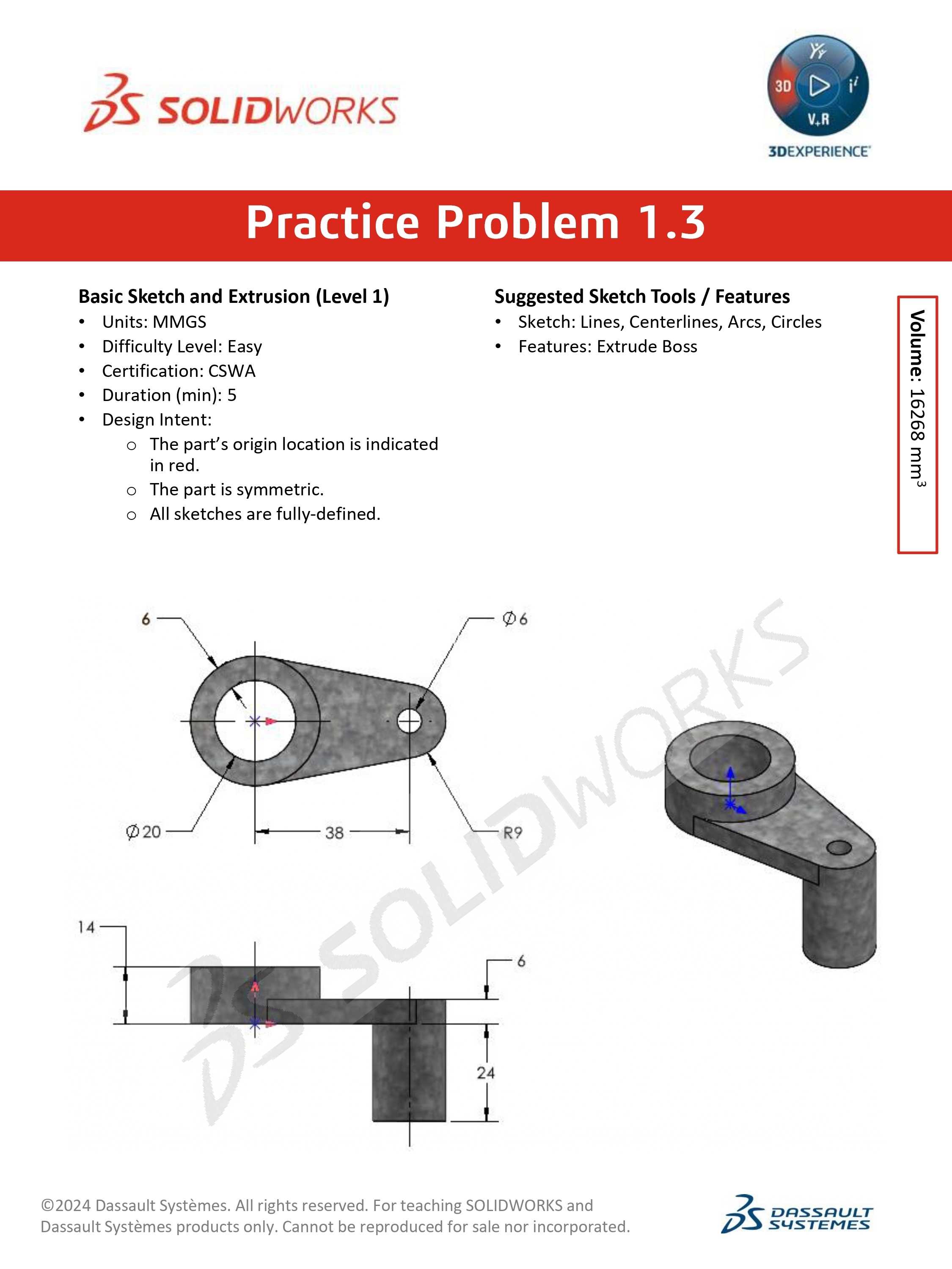 SolidWorks 练习题 1_3 – 基本草图和拉伸