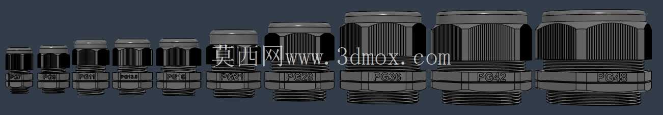 PG 电缆密封套 PG-7 至 PG-48 完整 CAD 库 | 步骤文件