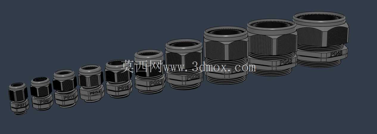 PG 电缆密封套 PG-7 至 PG-48 完整 CAD 库 | 步骤文件