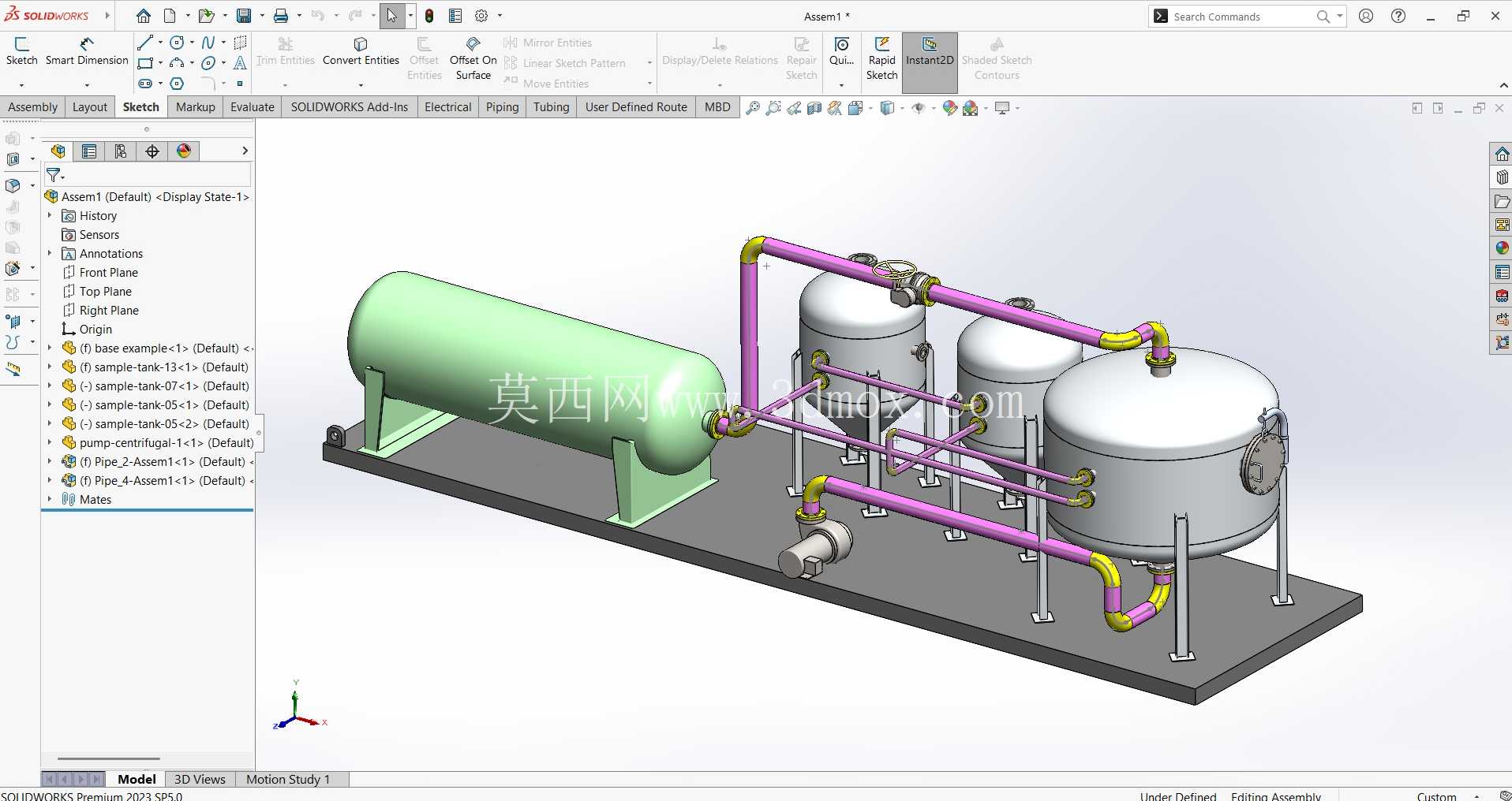 SolidWorks Pipe Routing - 水箱和管道布线装配体