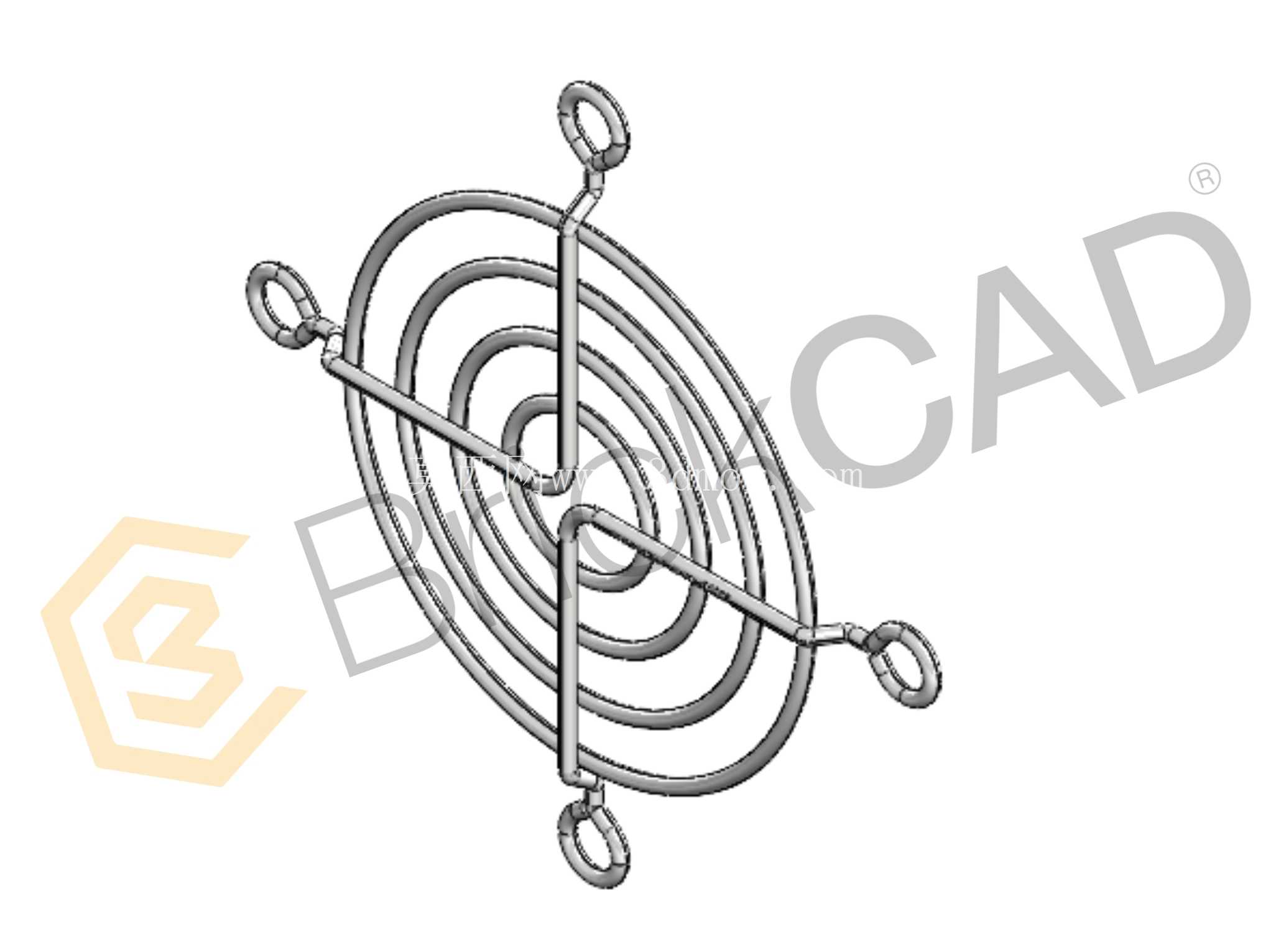 圆形镀铬风扇罩 60mm – 防护通风罩 CAD 模型 | 紧凑型冷却系统安全设计