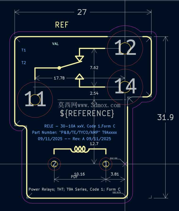 继电器“T9A”系列 Code1 FormC(修订版 B)
