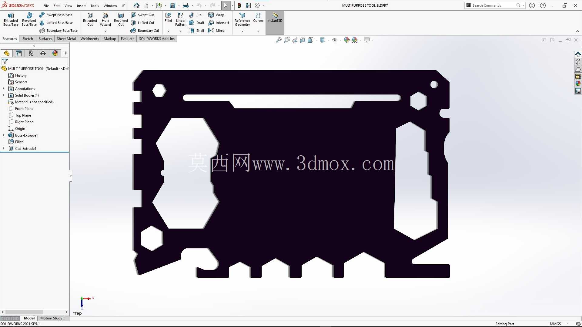 紧凑型信用卡多功能工具 - 逆向工程 | SolidWorks | 激光切割