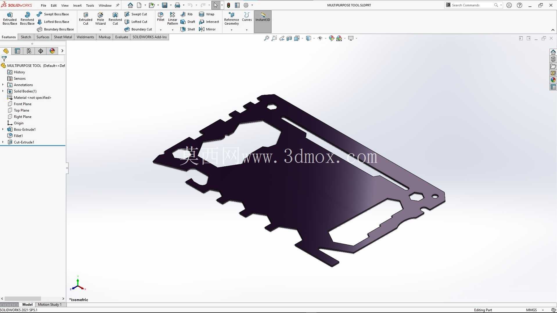紧凑型信用卡多功能工具 - 逆向工程 | SolidWorks | 激光切割
