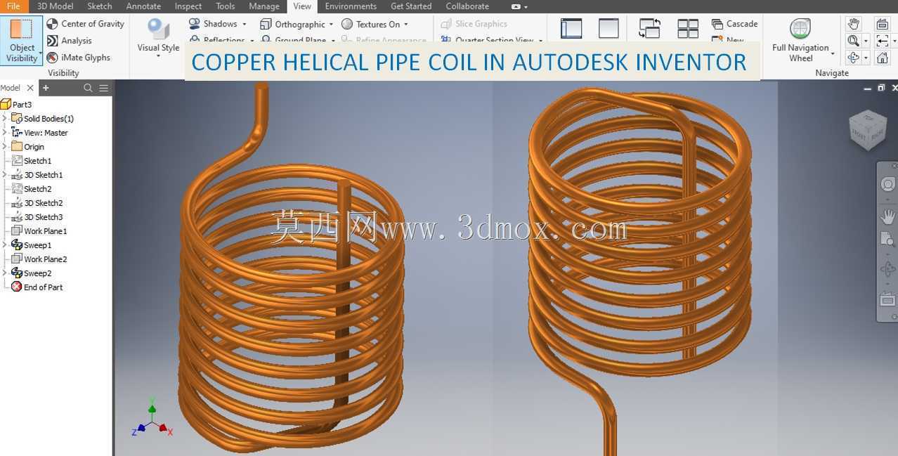 Autodesk Inventor中的铜螺旋管线圈||螺旋线圈设计|| Inventor教程|| Cad