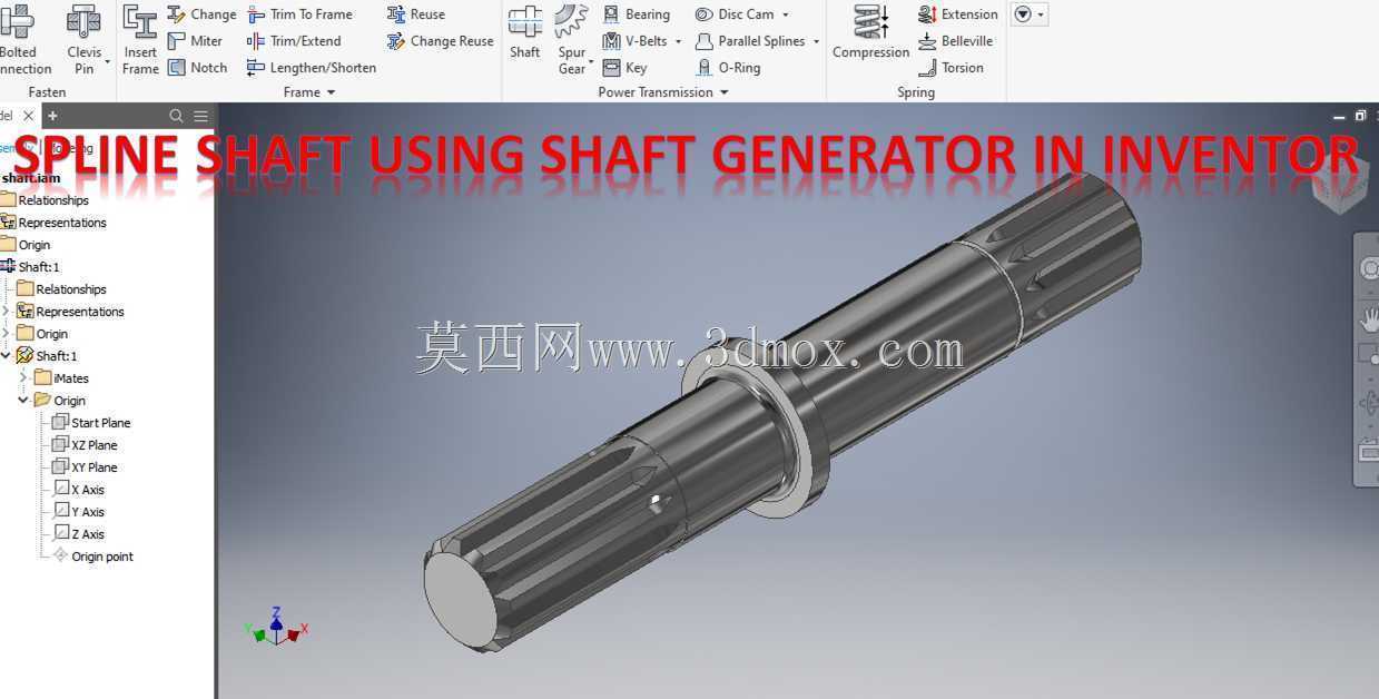 在Inventor中使用轴生成器功能的花键轴|| Inventor中的轴生成器|| Inventor