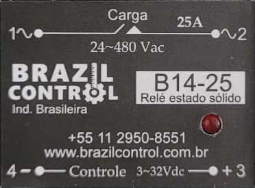 ReléSSR 25A 3-32VCC 24-480VCA B14巴西控制