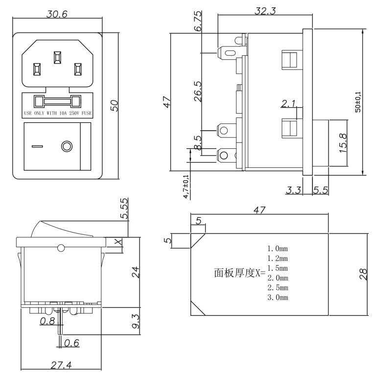 交流电源插座-保险丝-开关组合 (AC-14-F16)