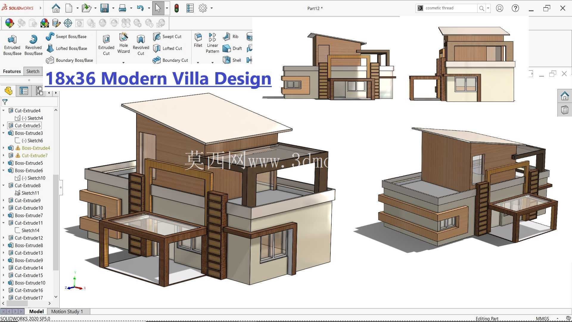 Solidworks 中的现代别墅设计 18x36